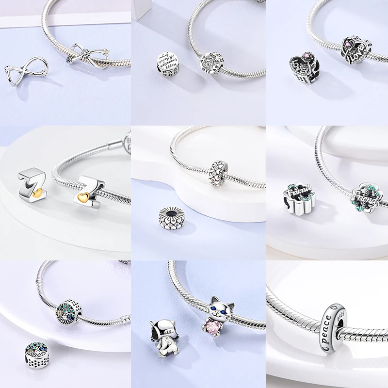 3 Stück 925 Sterling Silber Charm-Perlen-Set Mama Papa Schwester Katze Schmetterling Schleife Liebe Charms für DIY Armband Halskette Schmuckherstellung – Detail 6