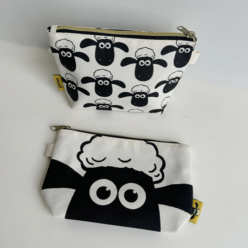 Cute Shaun The Sheep Canvas Bag Travel Makeup Daily Necessities Storage Bag Cartoon Peripheral Pencil Bag Daily Necessities