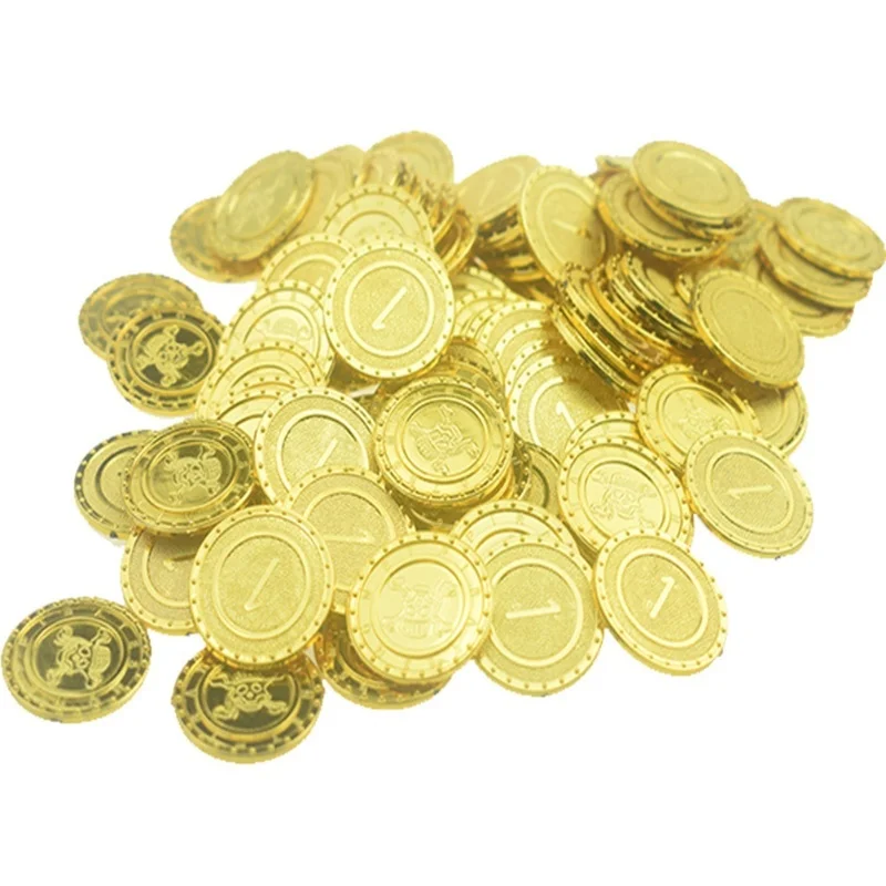 100Pcs Gold Coins Plastic Game Coins Gold Treasure Coins Halloween Party Props