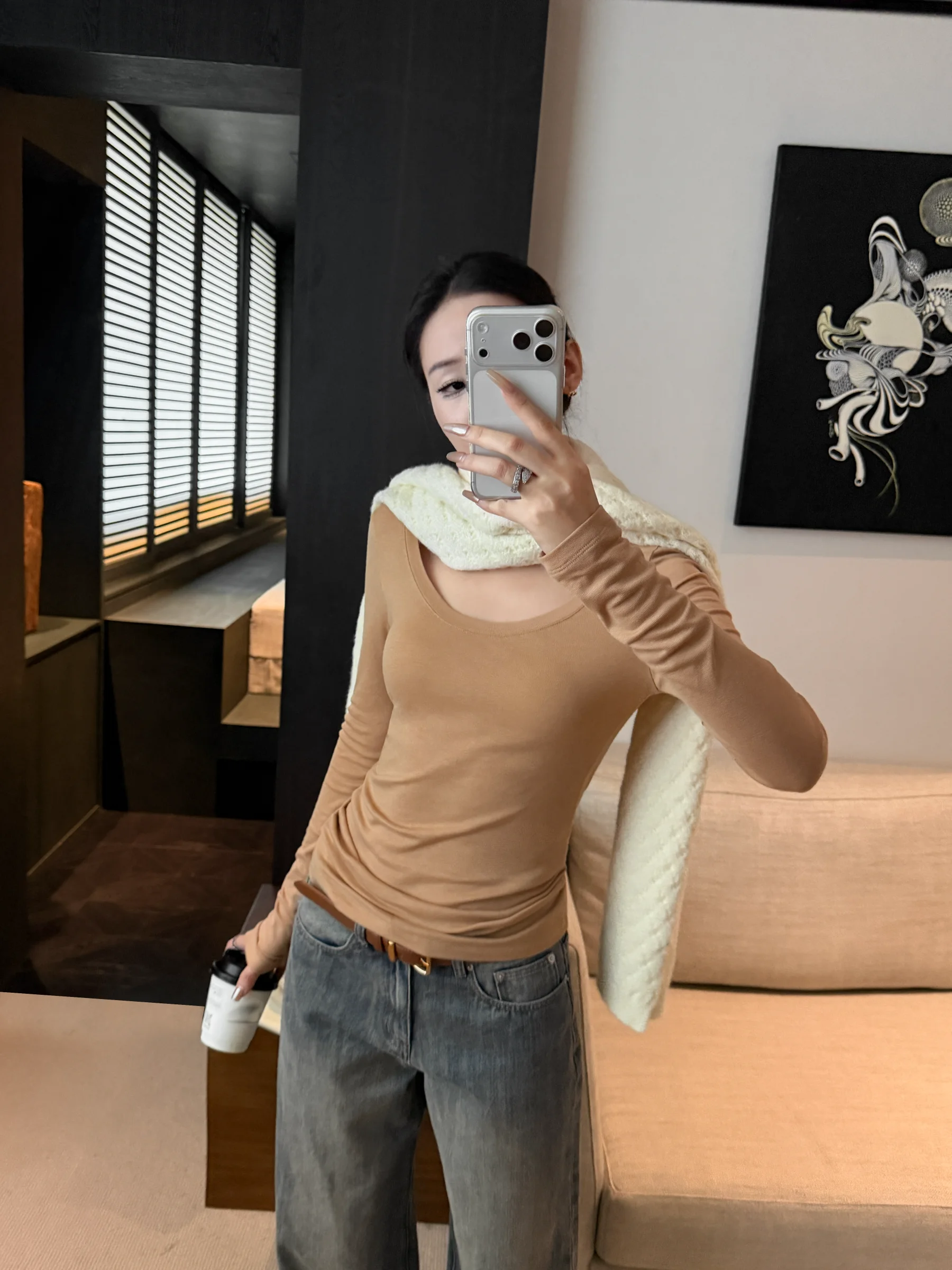 

5werkwen Main Line Series Universal Match Tee Colors Sto Wool U-Ne Cross Rib Long Sve T-irt Commute Sle S...