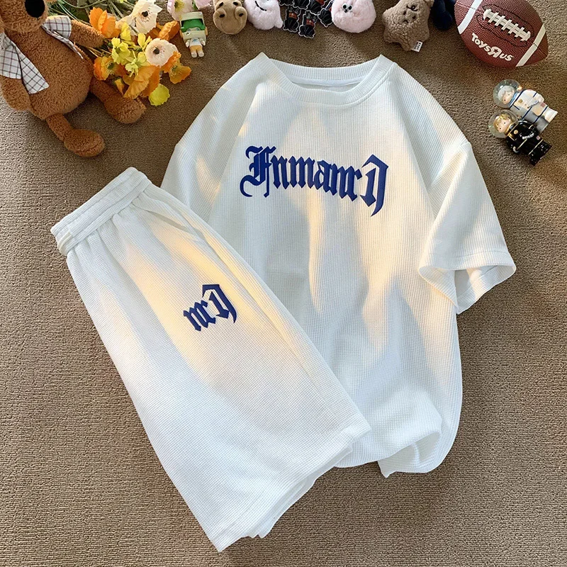 مجموعة رياضية ترفيهية بأكمام قصيرة ذات ملمس رائع من الحرير الجليدي للرجال، تي شيرت فضفاض قابل للتنفس، ملابس غير رسمية للربيع والصيف والخريف