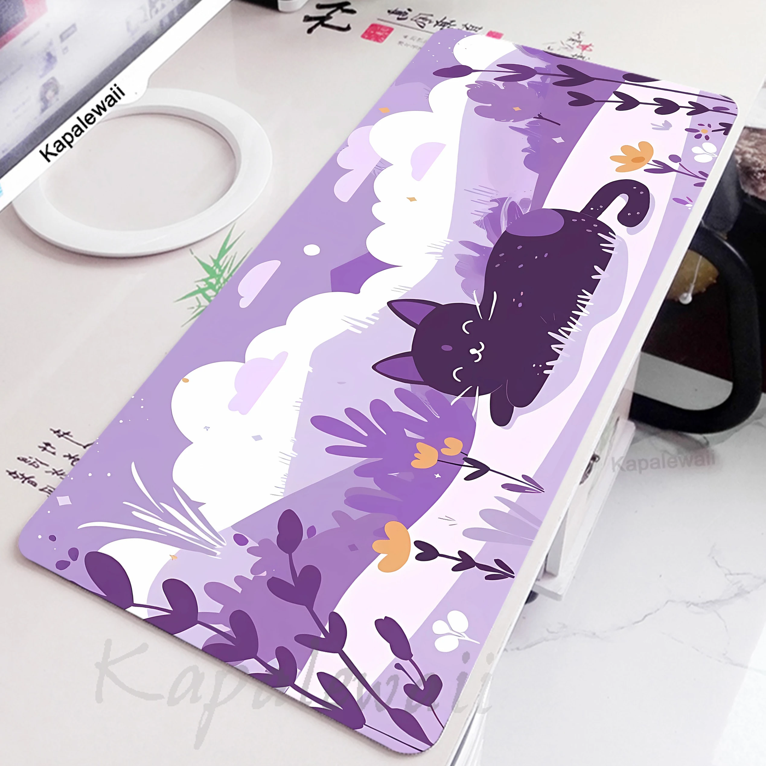 

Kawaii Cute Cat Mouse Pad Gaming Keyboard Pads Locking Edge Mousepad Purple Cloud Office Mouse Mat Desktop Protection Carpet Rug