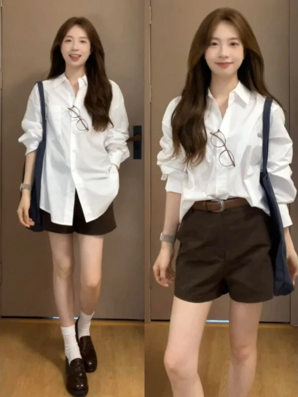 

White irt Jaet Loose Fit Spring Women's Faion 2026 New Sle Lazy Comfortable Early Spring Outfit Casual Blouse