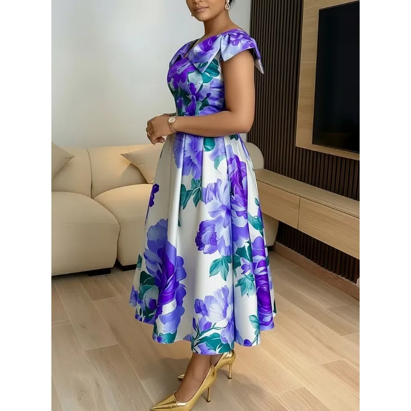 Elegantes Kleid für Damen für Hochzeit, Party, Sommer, halbe Ärmel, Polyester, Hochzeit, bedruckt, Midikleid, Dashiki, Afrika-Kleidung, S-5XL