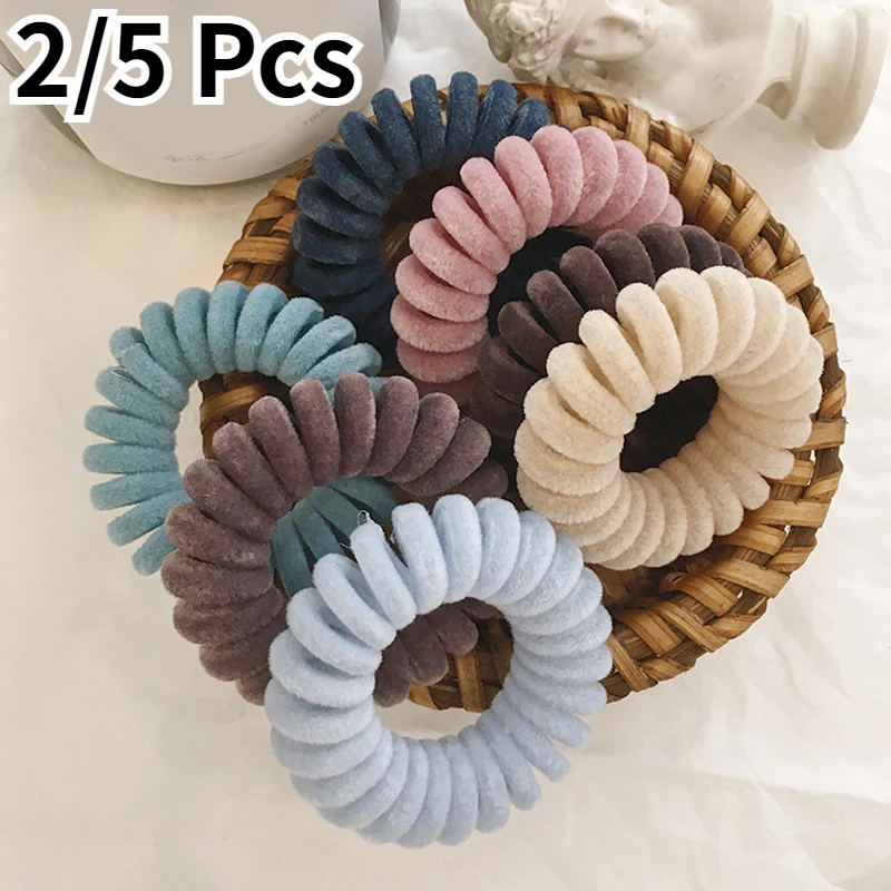 2/5 Pcs Elastic Knit Telephone Wire Hair Bands Girl Woman Hair Accessories Rubber Band Headwear Rope Spiral Shape Hair Ties New