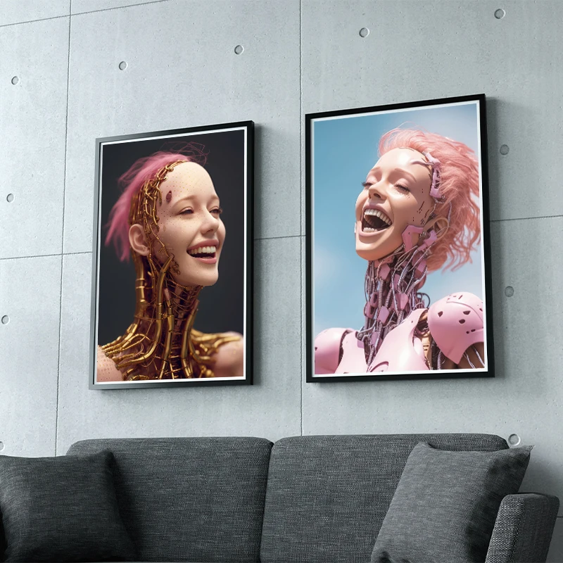 Pink Robot Girl Futuristic Sci Fi Posters and Prints Canvas Printing Modern Wall Art Picture for Living Room Home Decoration