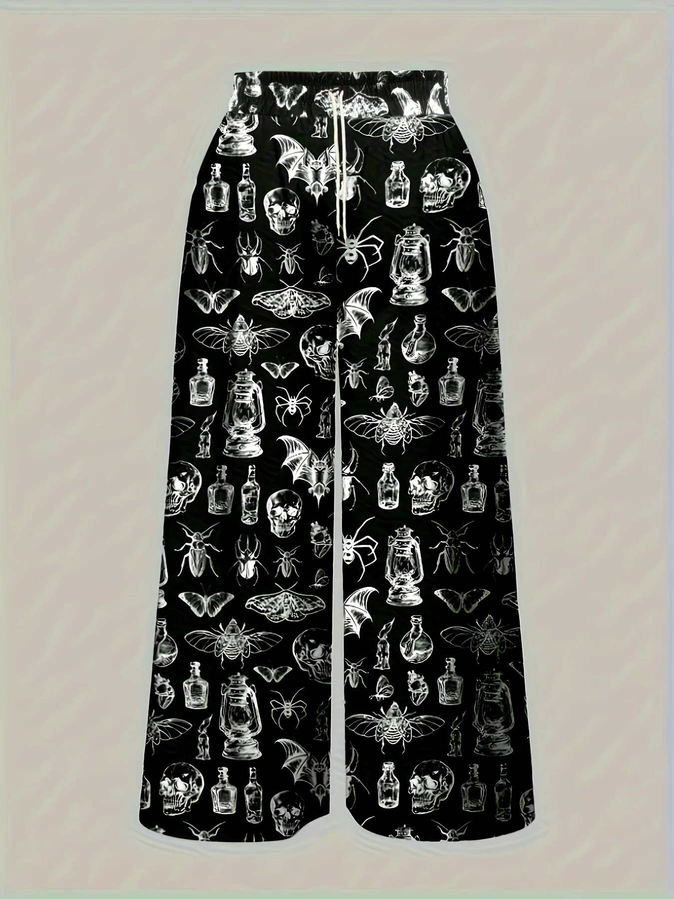 2026 Sommer Herren Schwarze Gothic Jogginghose Schnelltrocknend Atmungsaktiv Totenkopf & Insekten-Print Freizeithose Streetwear Kinderhose