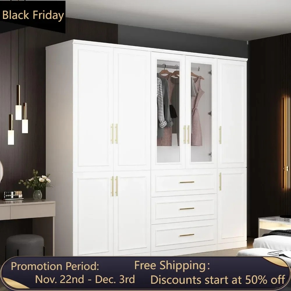 

Large wardrobe with drawers and hanging bars, equipped with gold metal handles (79.3 "W x 19.3" D x 74.9 "H)