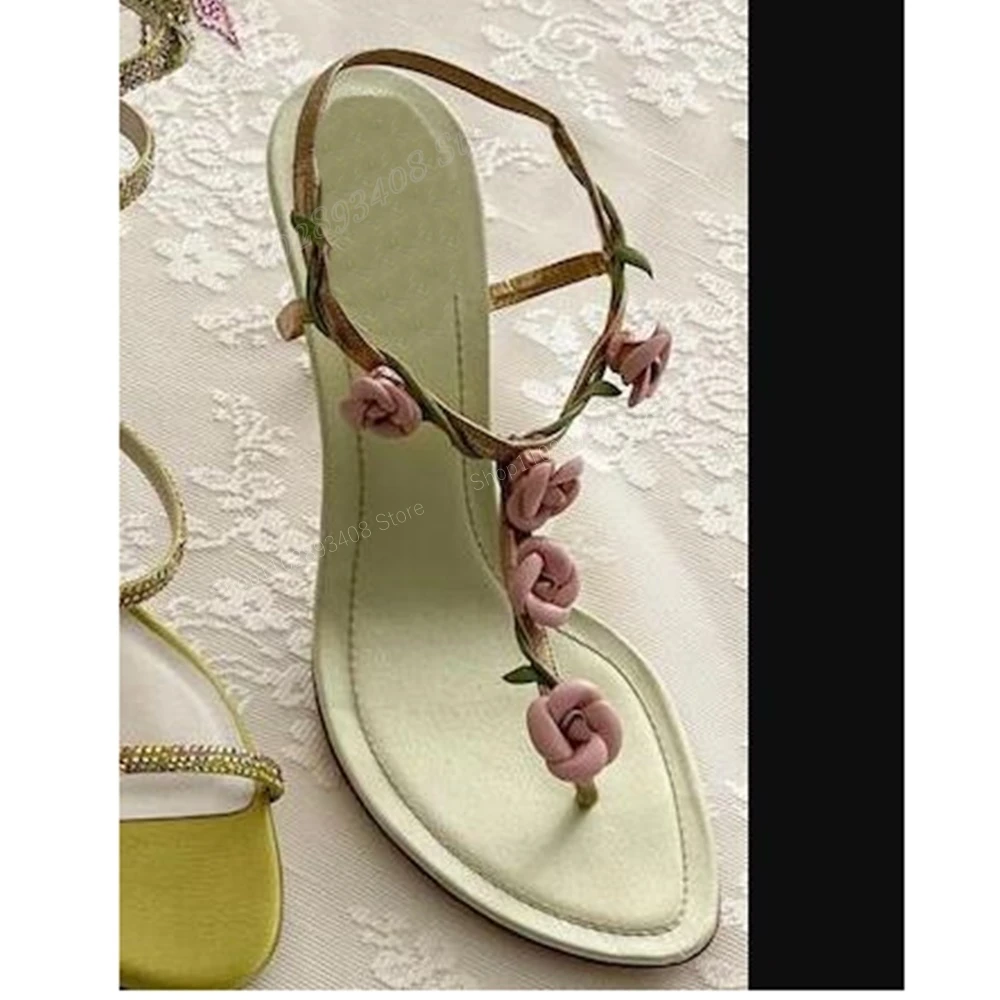 Rose Flower Design Hollow Sandals New Brand Split Toe Stiletto Heel Elegant Fashion Sweet Women Shoes 2024 Zapatos Para Mujere