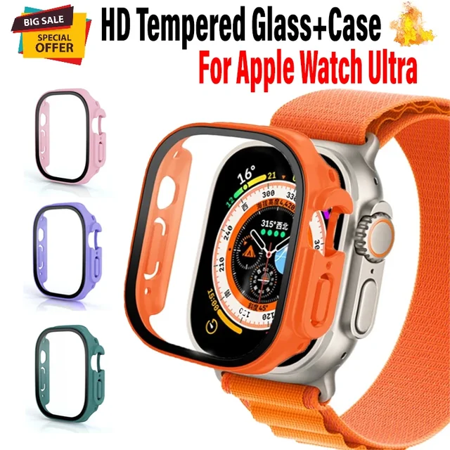 Szkło hartowane HD + Etui do Apple Watch Ultra 3 49mm, bumper PC + osłona ekranu, odporna na upadki obudowa do iWatch Ultra 2/1 49mm