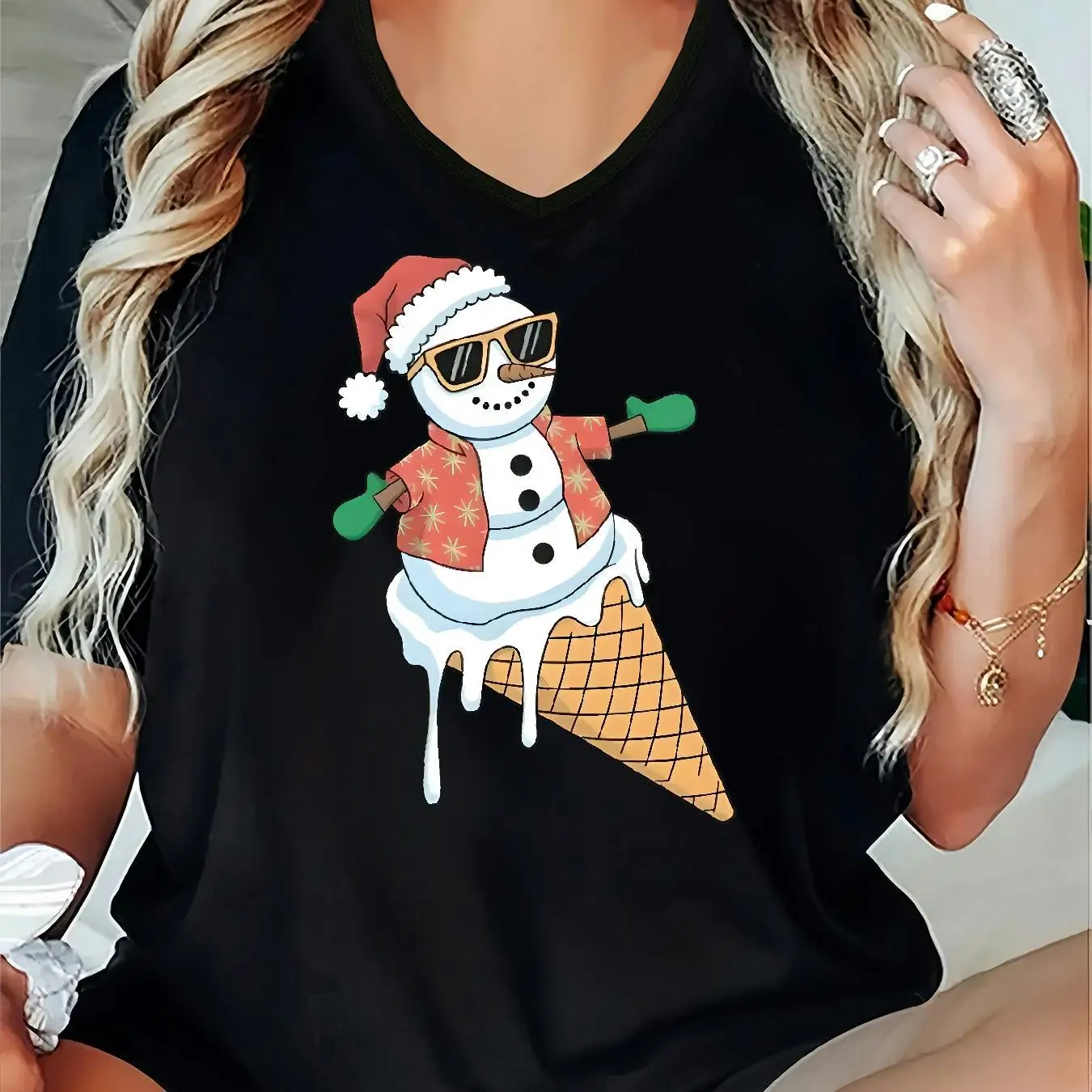 

Christmas Element Women T Shirt 3D Cartoon Snowman Pattern Print Short Sleeve Tops Leisure Fashion Harajuku Y2k Female Clothing
