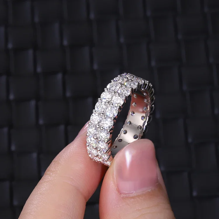 Yu Ying wholesale fashion jewelry rings for men 925 Silver fine jewelry rings 2rows round moissanite diamond rings