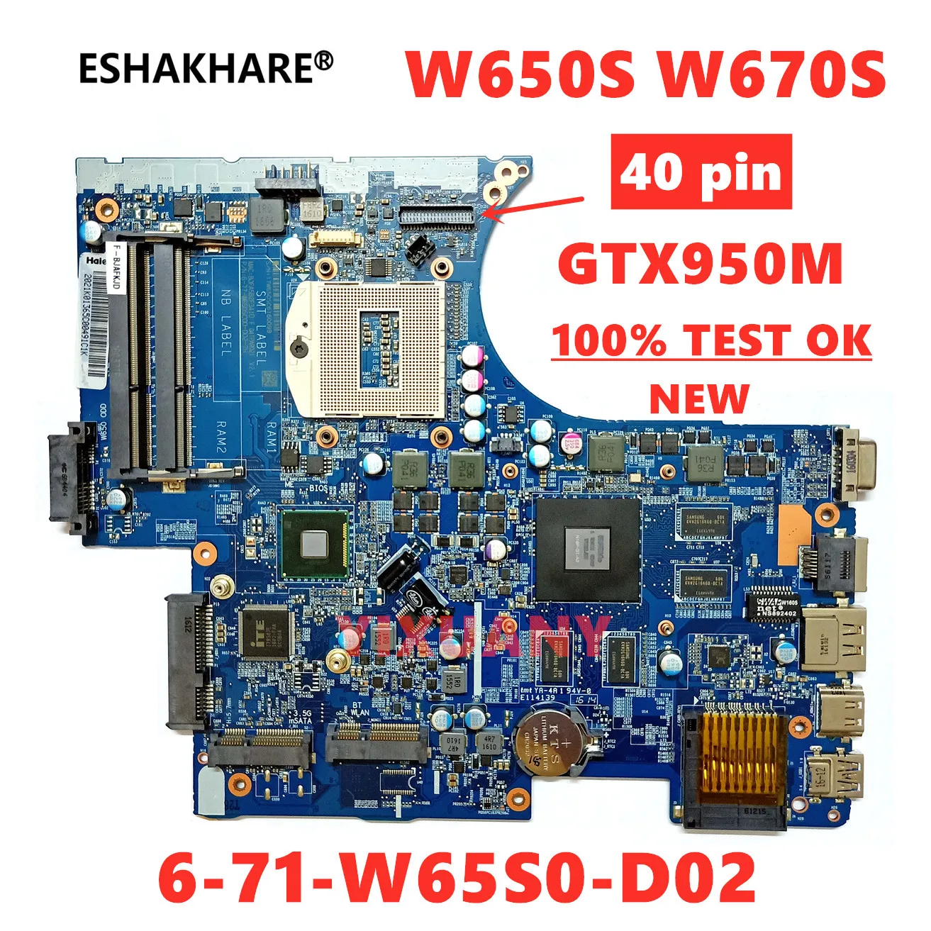 

For CLEV0 W650S W650SJ W650SC W670S W670SR W670SC laptop motherboard 6-71-W65S0-D02 GPU GTX950M 30PIN/40PIN 100% new test ok