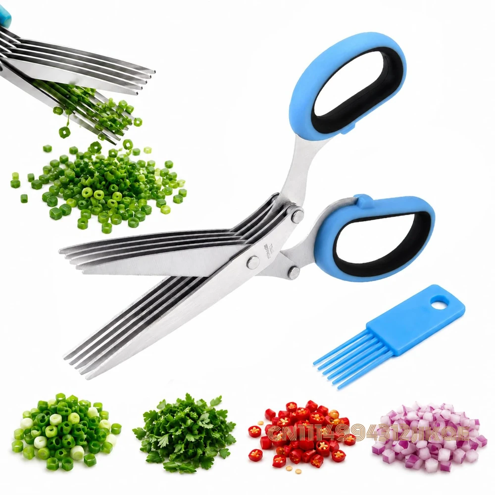 5-Layer Vegetable Shears, Multipurpose Blade Scissorn,Kitchen Shears Chopper Tool with Upgraded Offset Handle and Cleaning Comb