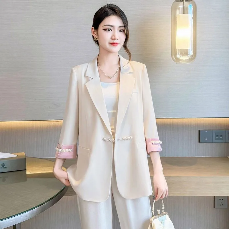Fashion Buckle Blazer Femininity Loose Versatile and Thin 2026 Spring and Summer Female New Foreign Style Suit Sweet Suit Jacket