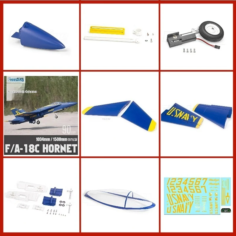 Freewing 90mm F-18 Aircraft Accessories Fuselage Main Wings Flat Tail Vertical Tail Nose Cockpit Sticker Landing Gear