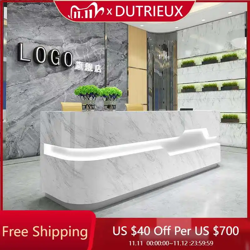 

Luxury Two People Reception Desks Business Light Luxury L Shaped Stands Reception Desks Design White Scrivania Office Furniture