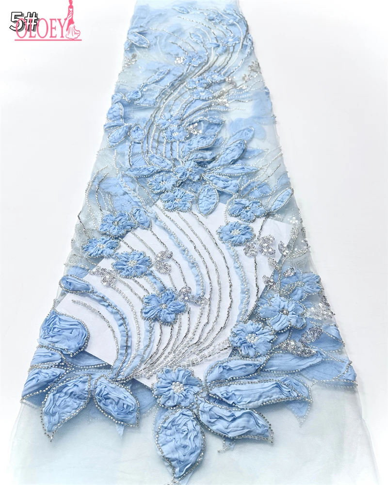 OLOEY  Luxury African Nigerian Groom Sequins Beads Lace Fabric  High Quality French Tulle Lace Fabric For Bridal Dress Party