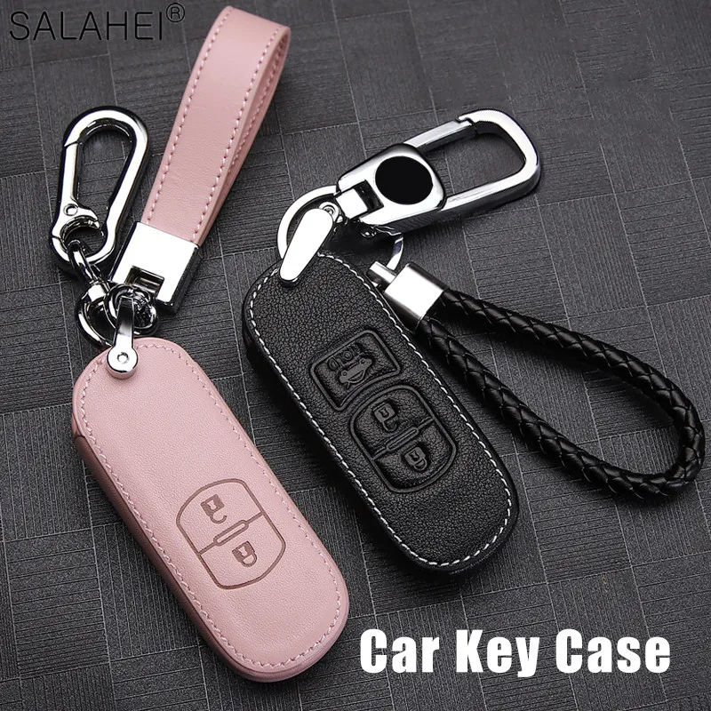 Leather Car Key Case Protection Shell For Mazda 3 6 Atenza CX-5 CX-3 CX-9 CX-50 CX-60 MX-5 Miata Roadster Weaving Rope Keychain