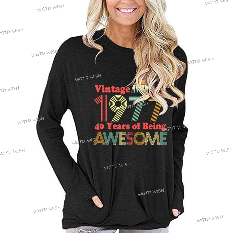 Born in 1977 Retro Birthday T-Shirts Women Classic Vintage 1977 Awesome Graphic T Shirt Long Sleeve Originality Streetwear Shirt