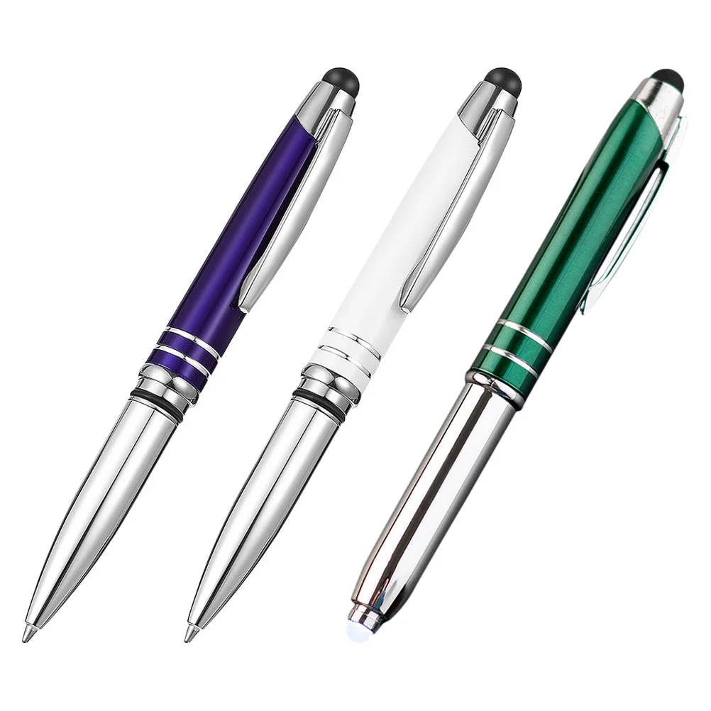 3 Pcs Touch Ballpoint Pen Screen Stylus Pens with Light Writing Press Metal LED Flashlight