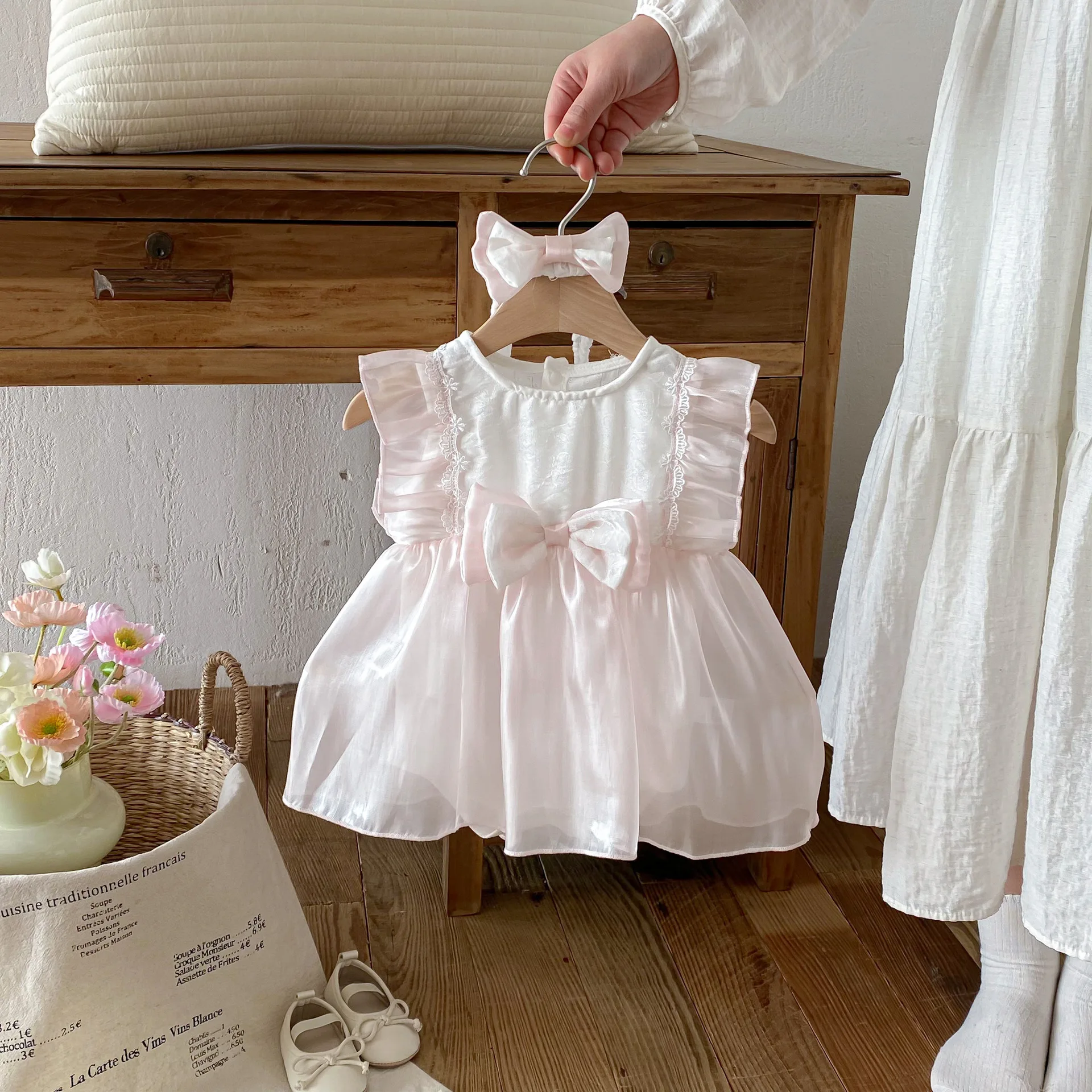 New Infant Girls Pink Bow Romper Dress,  Newborn Princess Kids Sweet Party Birthday Dress  0-2T