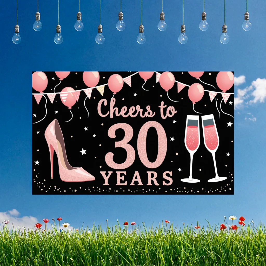 Cheers To 30 Years High Heel Design Milestone Birthday Birthday Banner Decorative Balloons Celebration Banner For Indoor