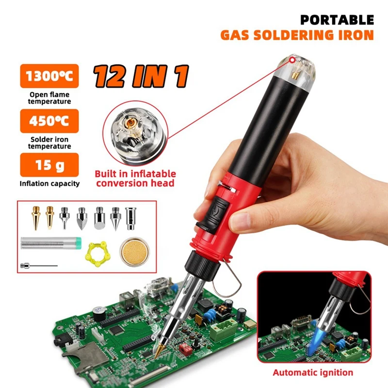 Cordless Gas Soldering Iron Heat Gun Blower Torch Self-Ignite Instant Start Adjustable Flame Control Welding Tool