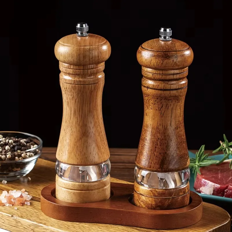 

6 Inch Manual Salt Pepper Mill Set Wooden Adjustable Coarseness Grinder Pair