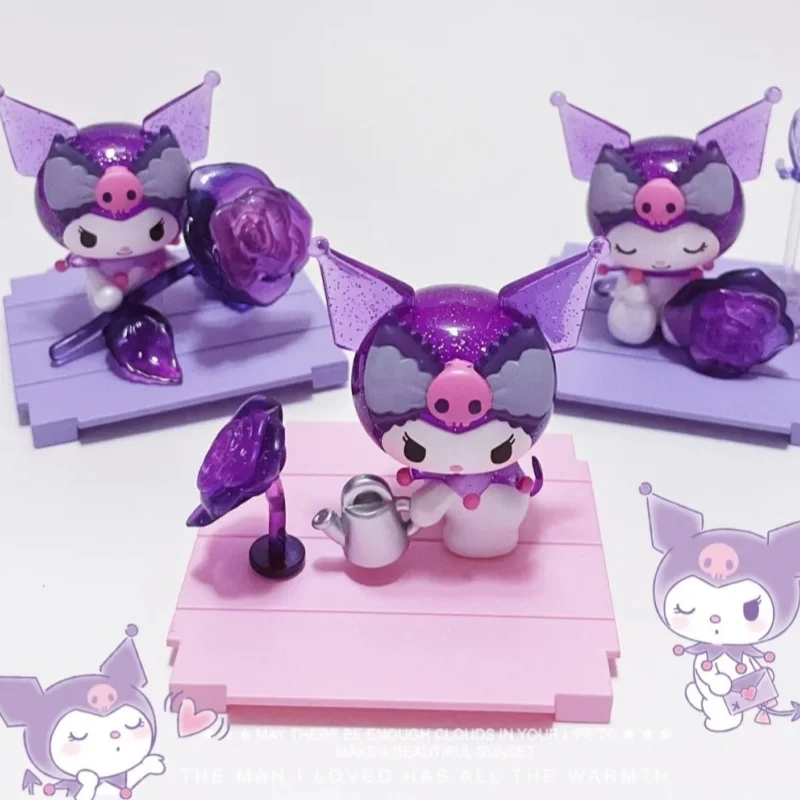 정품 Kuromi 드림 로즈 가든 블라인드 박스 Kawaii Kuromi 애니메이션 주변기기 데스크탑 장식 장식 모델 깜짝 선물