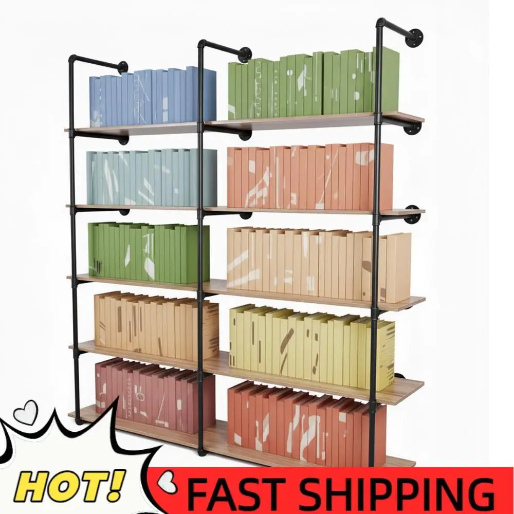 

Промышленная трубчатая полка с 5 ярусами, 72 дюйма, из железных труб с деревянными полками, в деревенском стиле, для кладовой и кухни