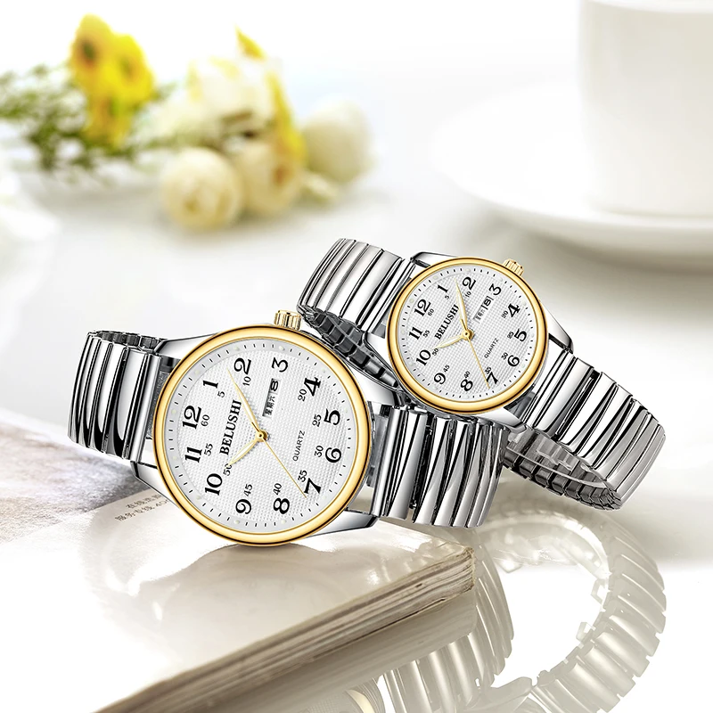 

BELUSHI Stainless Steel Couple Watch Fashion Luminous Waterproof Men Women Quartz Wristwatches Luxury Calendar Lovers Clock 2023