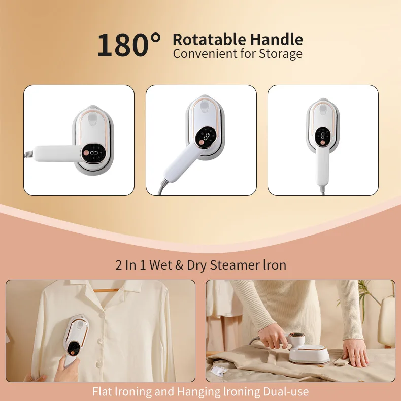 Handheld Steam Iron Foldable Garment Steamer 1200W Power Portable 3 Speed Steamer LCD Display Touch Screen Rotary Electric Iron