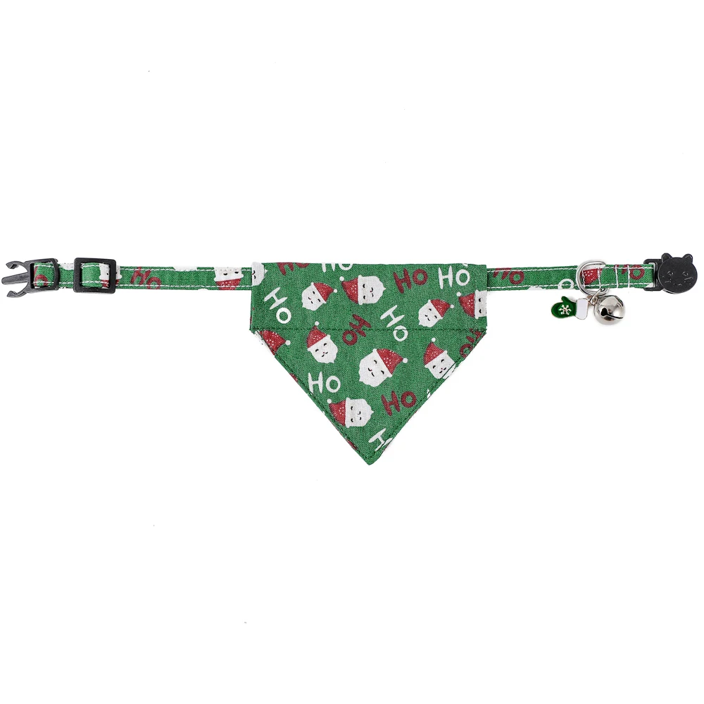 100% Cotton Christmas Cat Collar with Detachable Bowtie Tiny Bell Kitten Collars Pet Accessories Cat Bandana Santa Claus Printed