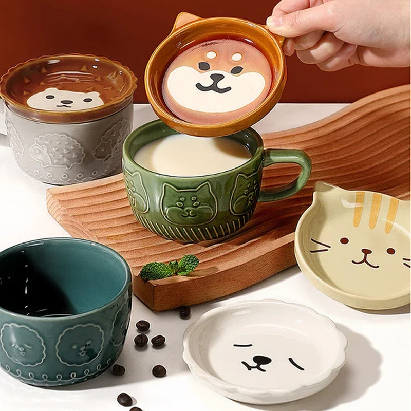 

Creative Mug Cute Cartoon Animal Ceramic Mug with Lid Coffee Cup Breakfast Milk Cup Living Room Coffee Table Drinking Utensils