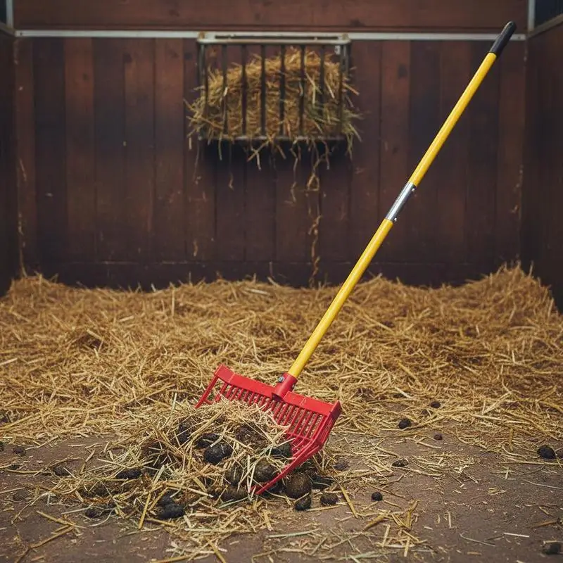 

Free Shipping-Muck Pitchfork 61 in For Horse Stall Stable Farm, 18 Angled Tines Long Fiberglass Handle Durable Plastic Head Gard