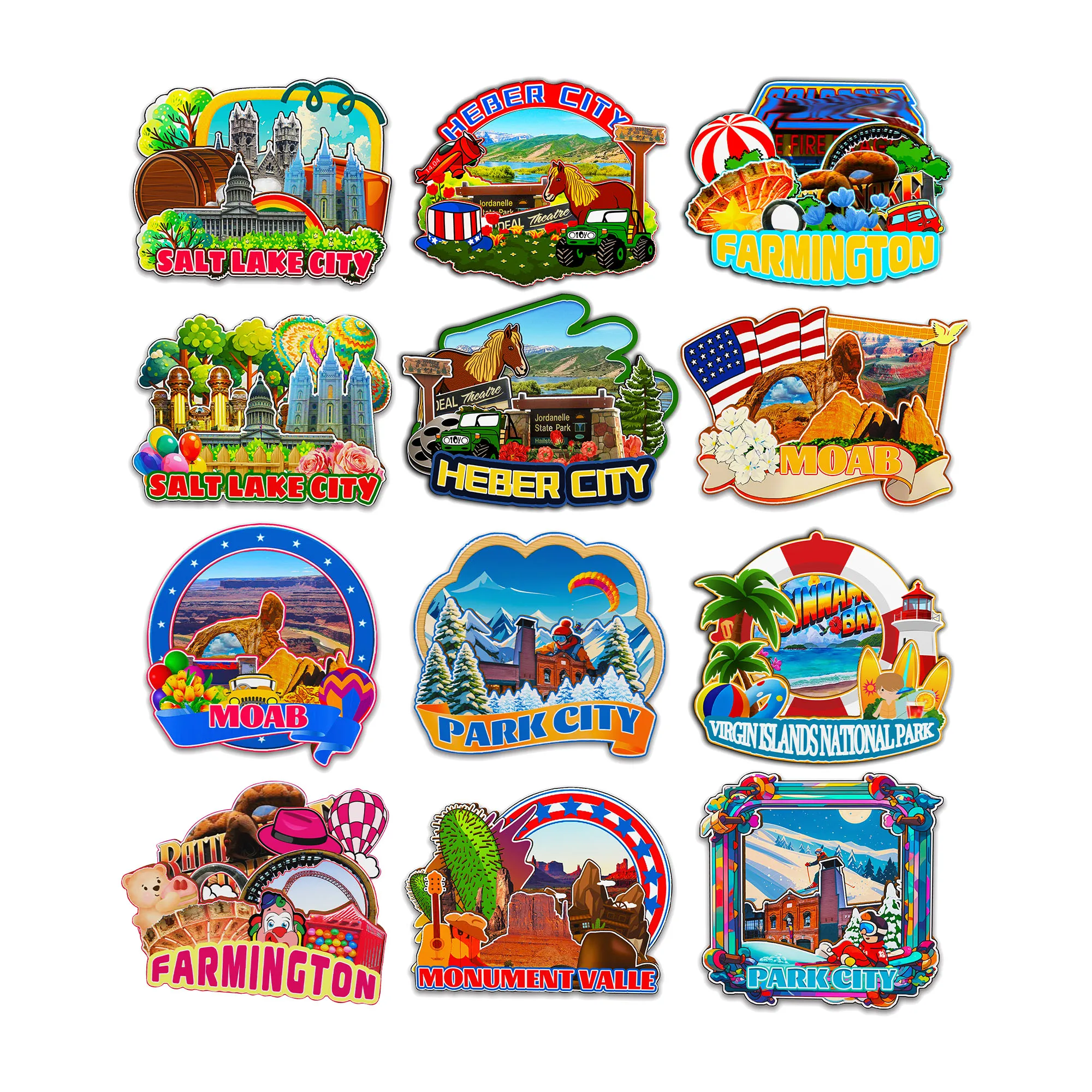 Imanes decorativos para Moab Park City Salt Lake Farmington Heber City Islas Vergenas Monumento Valle Utah Estados Unidos Punto de referencia de la ciudad