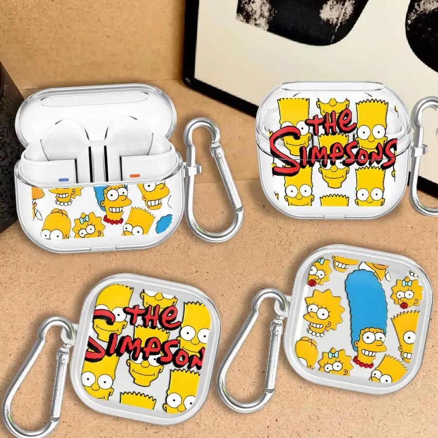 Simpson Cartoon Case For Samsung Galaxy Buds 4Pro 2Pro Live 2 3Pro 3 FE 4 Pro Clear Earphone Cases Cover With Hook