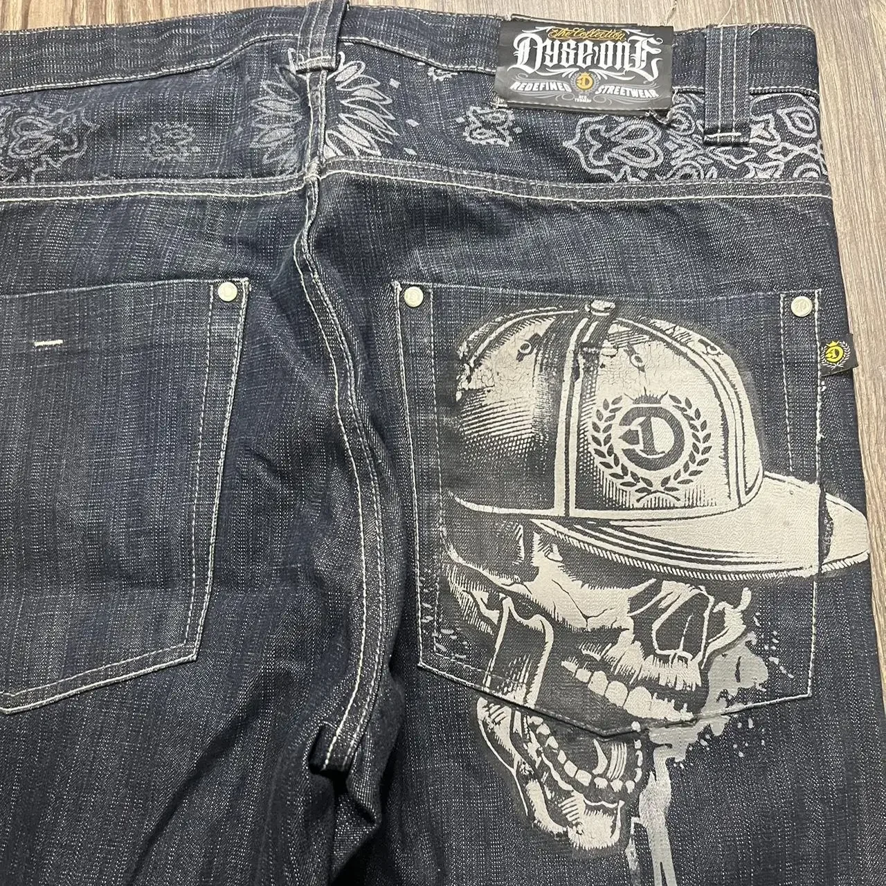 Street Hip Hop gotyckie haftowane męskie jeansy Y2K New Harajuku casualowe luźne spodnie z prosta szeroka nogawkami Unisex Punk Rock dżinsowe spodnie