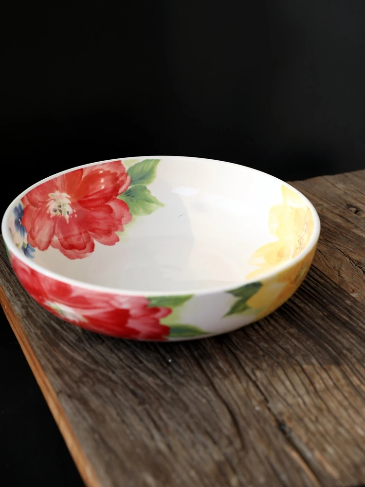 

American Country Sle Cerc Dining Utensils Storage Basin Piled Fi Large Fruit Basin round ape Plants Floral Pattern