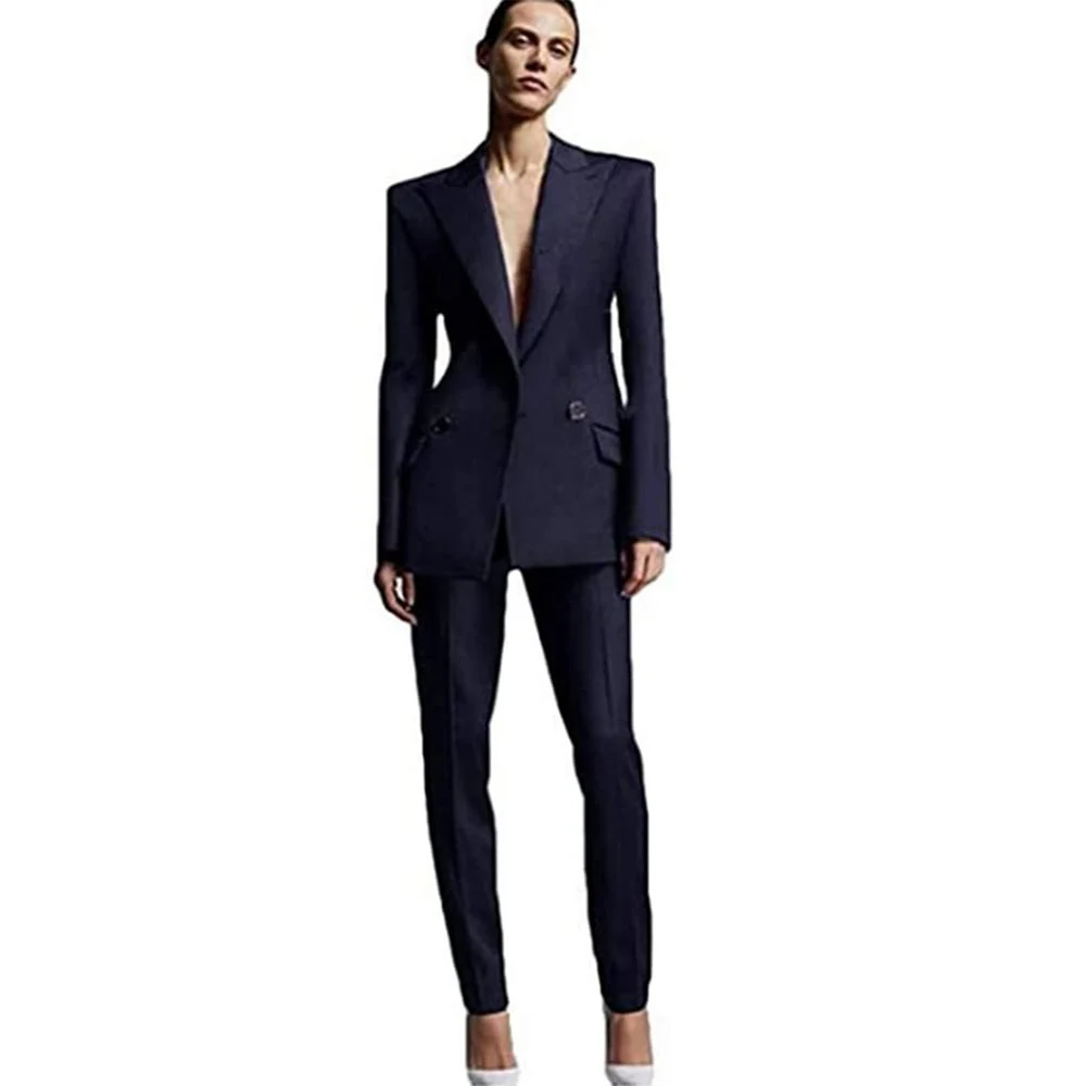 Fashion Women Suit Slim Fit Peak Lapel Jacket Tight Pants  Office Workplace Lady Suit For Wedding Party Wear