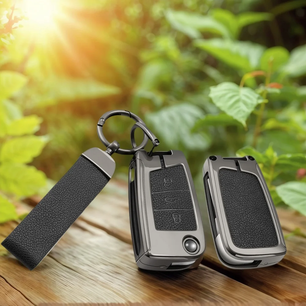 Liga de zinco couro caso chave remota fob capa titular escudo para vw volkswagen golf 7 mk7 tiguan mk2 t-roc t-cross acessórios automóveis