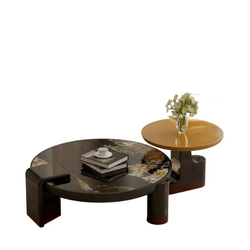 

Rock slab coffee table light luxury high sense creative round table coffee table living room home