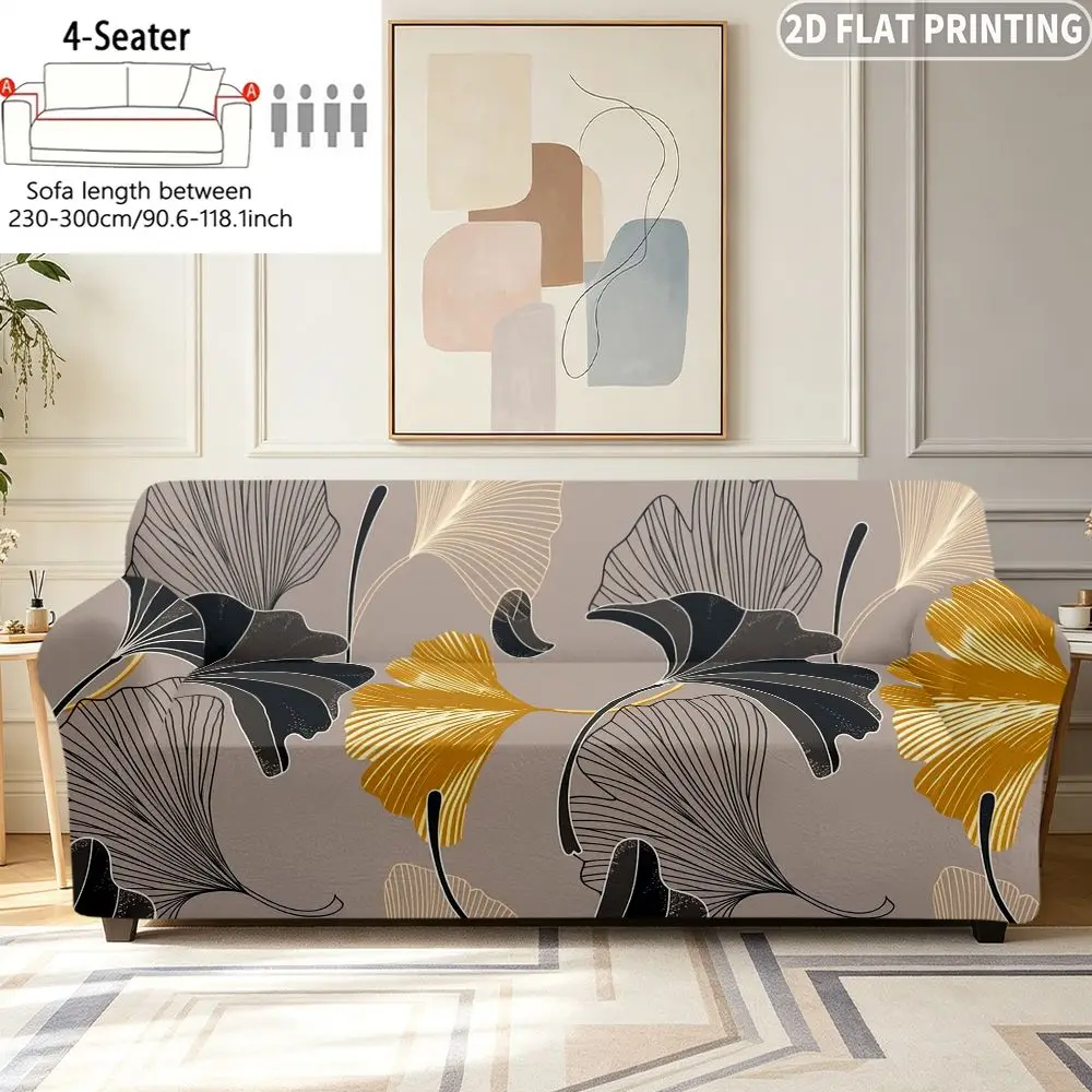 1pc Elastic Sofa Cover Stylized Ginkgo Leaves, Easy to Install, Ideal for  Single/ Double/ Three / Four-Person Sofa