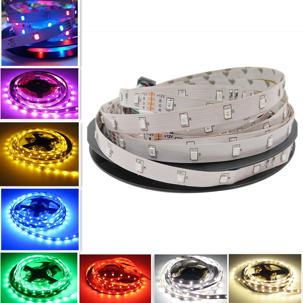 LED Strip SMD3528 5050 5m 60led/m Waterproof 12V RGB White Flexible Light Indoor Decorative LED Type Home Decoration Lamps