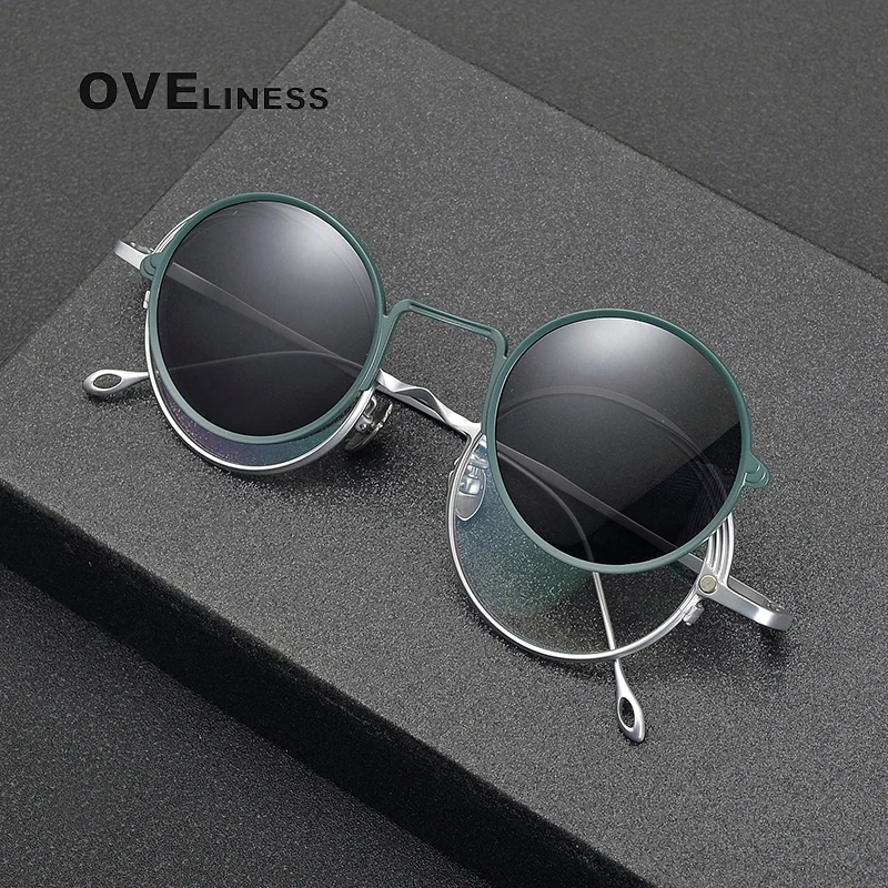 

Pure Titanium Glasses Frame Men Women 2025 New Round Magnet Clip Vintage male Eyeglasses frames spectacles sunglasses