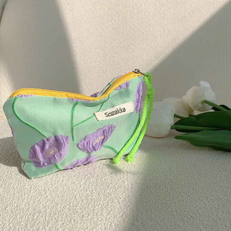 

Small Floral Cute Women Wallet Mini Clutch Purse Coin Purse Cotton Fresh Cute Card Case Sanitary Napkins Earphone Bag