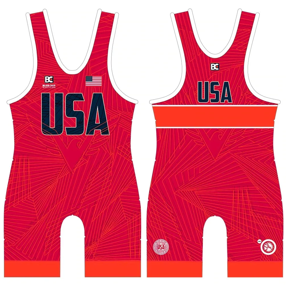 The USA Wrestling Singlets Suit Men\'s Coverall Training Freestyle Wrestling Skinsuit Boxing GYM One Piece Sleeveless Bodysuits