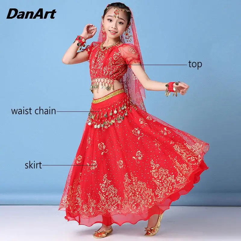 Girls Belly Dance Costumes Set Arabian Indian Dancing Clothing Kids Bellydance Outfit Children Dance Performance Practice Dress