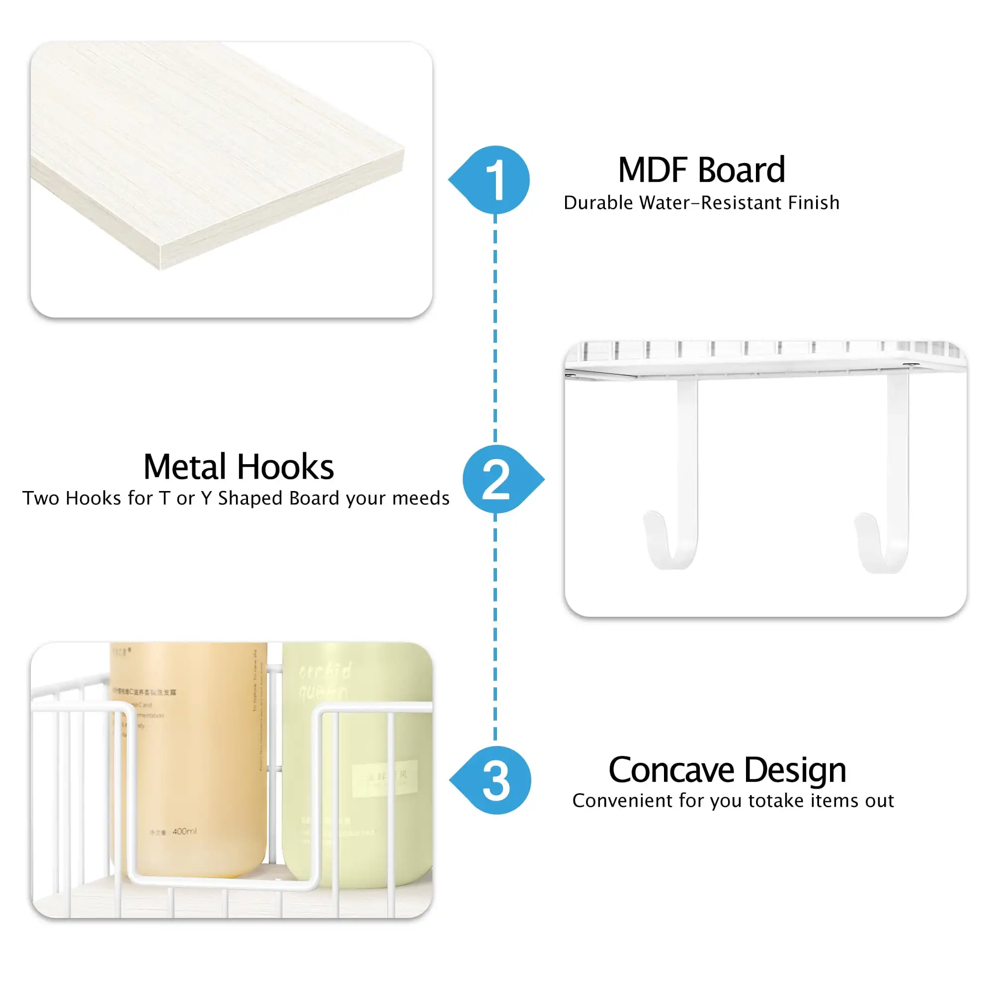 شماعة لوح كي مثبتة على الحائط لساق T وساق Y مع سلة تخزين وخطافات قابلة للتعديل، باللون الأبيض